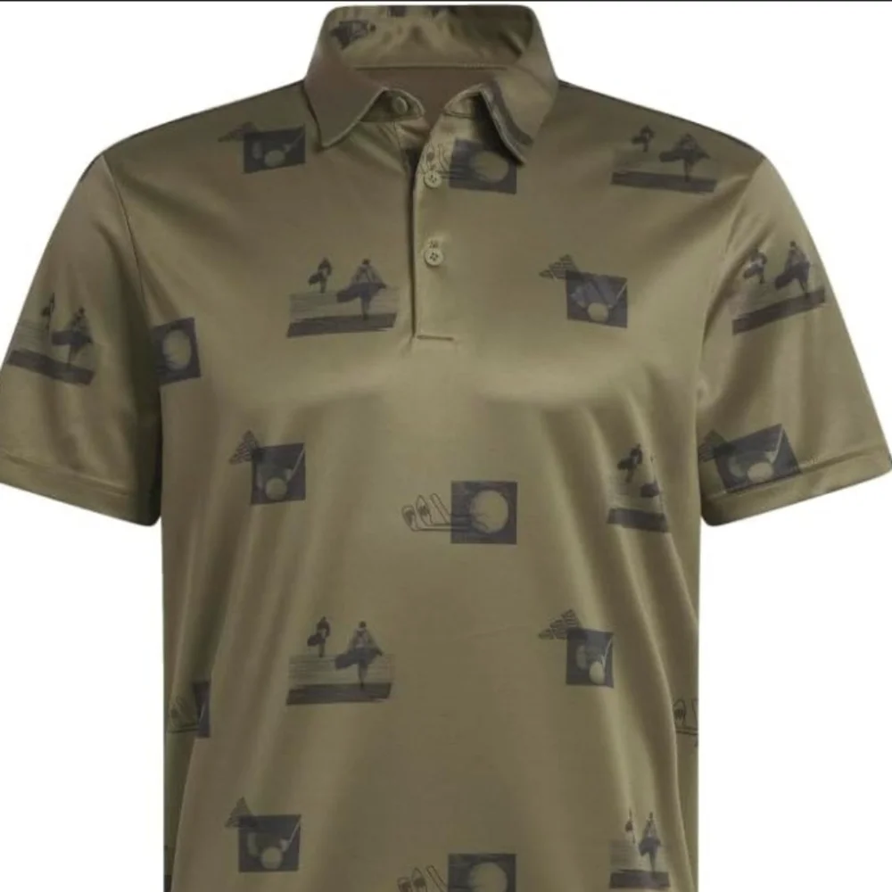Adidas Mens Allover Printed Polo Shirt Golf Olive Green Graphic Shirt Size 2XL - Picture 4 of 12